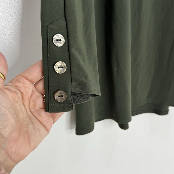 Sympli Jersey Knit Top Womens Tunic Green Draped Flattering Button Accent Sz 10 - Picture 5 of 6